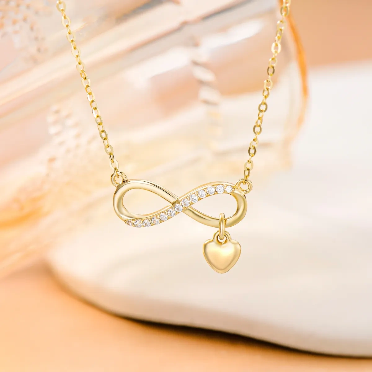 10K Gold Circular Shaped Cubic Zirconia Heart & Infinity Symbol Pendant Necklace-3