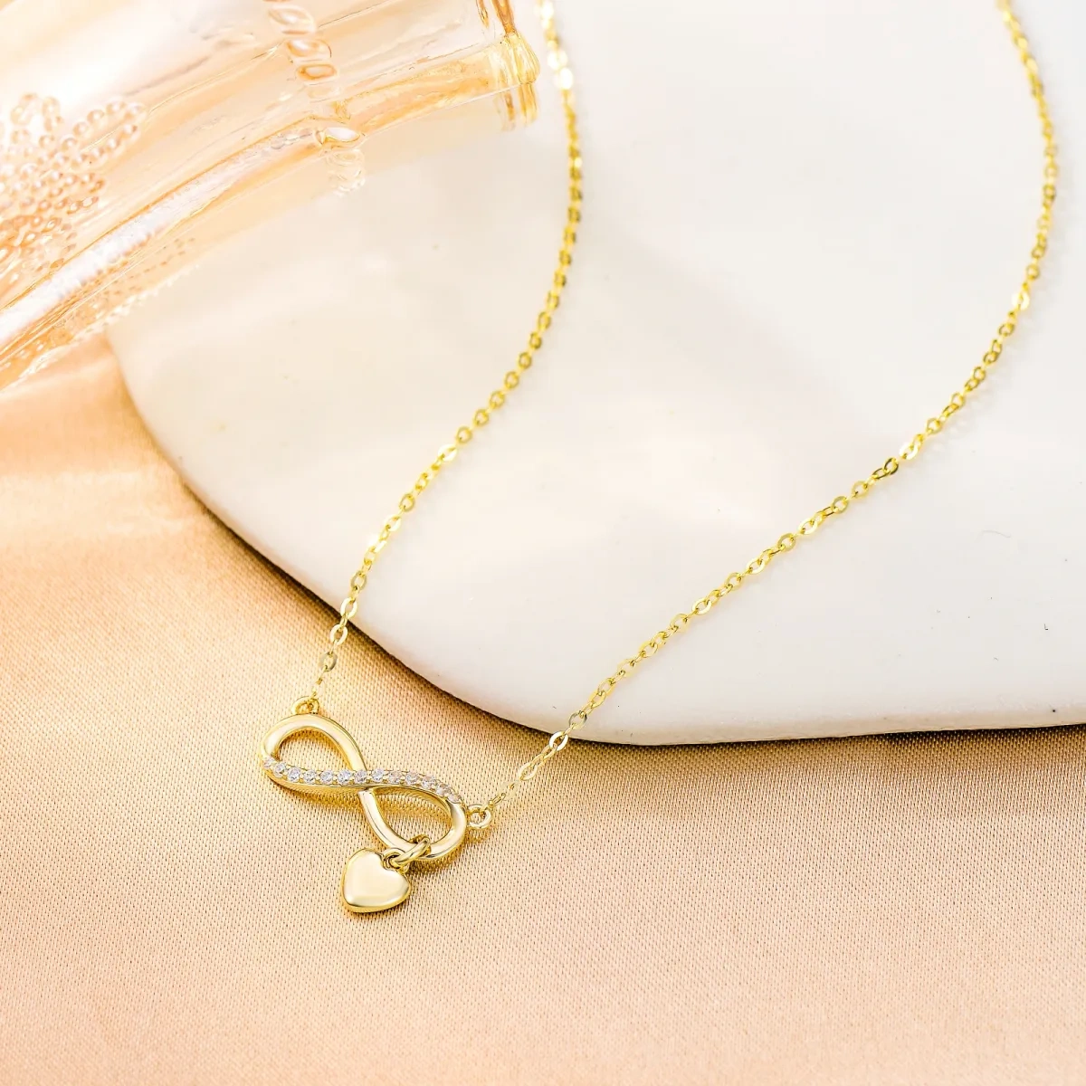 10K Gold Circular Shaped Cubic Zirconia Heart & Infinity Symbol Pendant Necklace-4