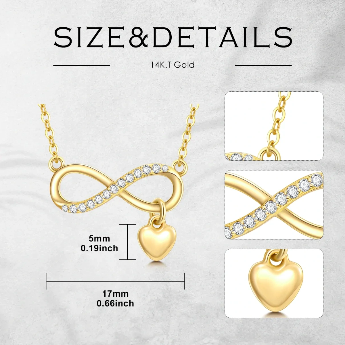 10K Gold Circular Shaped Cubic Zirconia Heart & Infinity Symbol Pendant Necklace-5