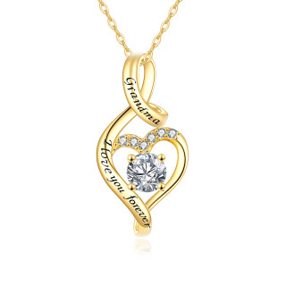 10K Gold Circular Shaped Cubic Zirconia Heart & Infinity Symbol Pendant Necklace with Engraved Word-37