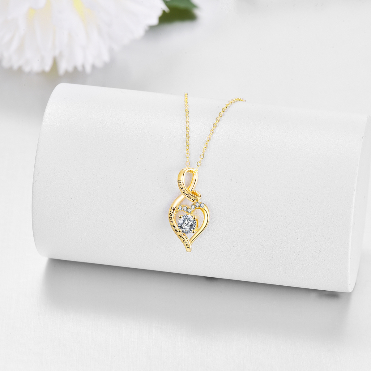 Collier en or 14K à pendentif circulaire en zircon cubique avec symbole du coeur et de l'i-4