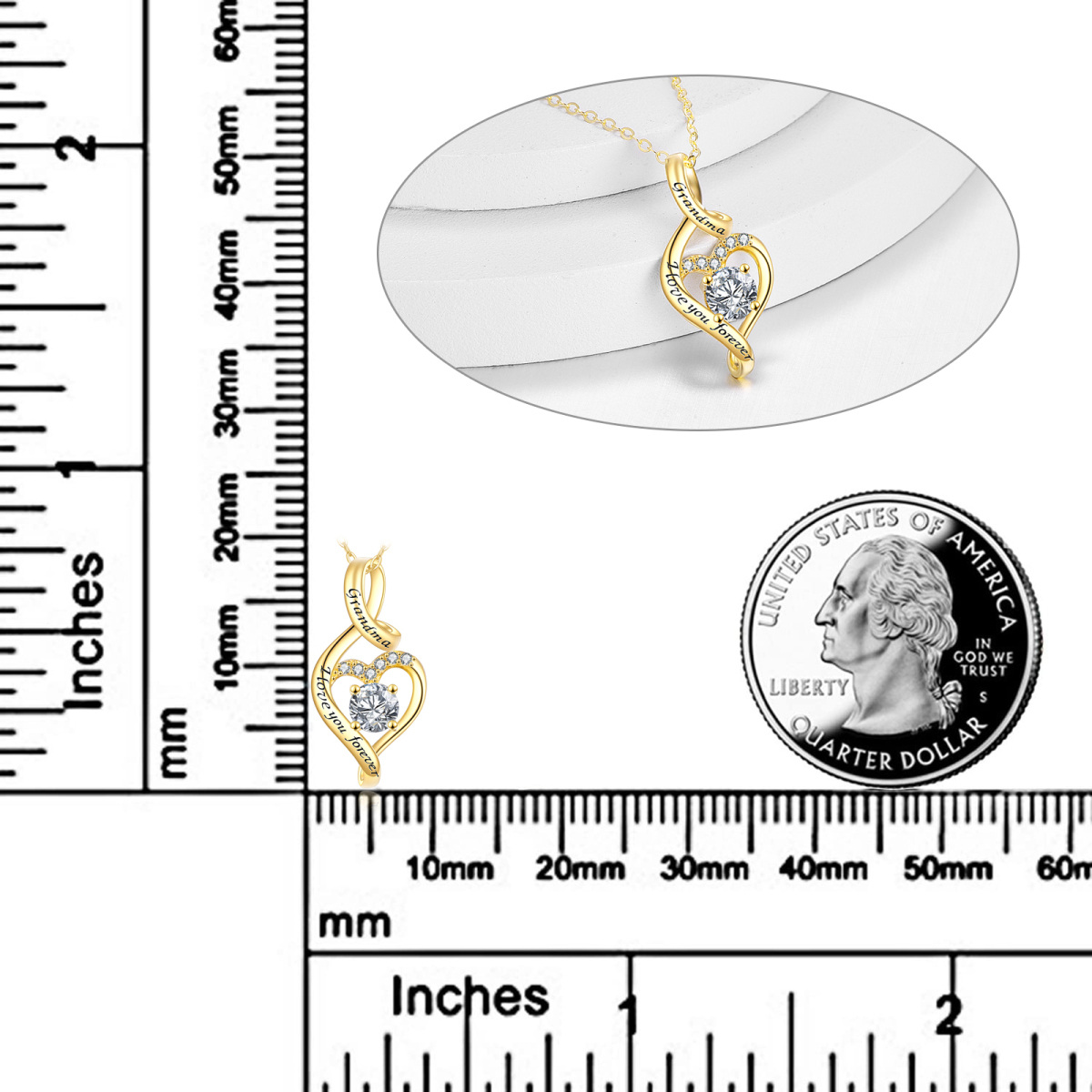 14K Gold kreisförmig Cubic Zirkonia Herz & Infinity Symbol Anhänger Halskette mit eingravi-5