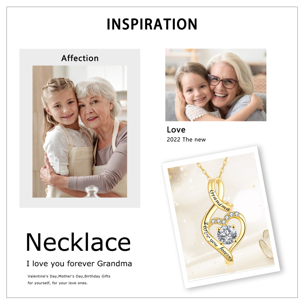 Collana con ciondolo a forma di cuore e simbolo dell'infinito in oro 10K a forma di cerchio con parola incisa-6
