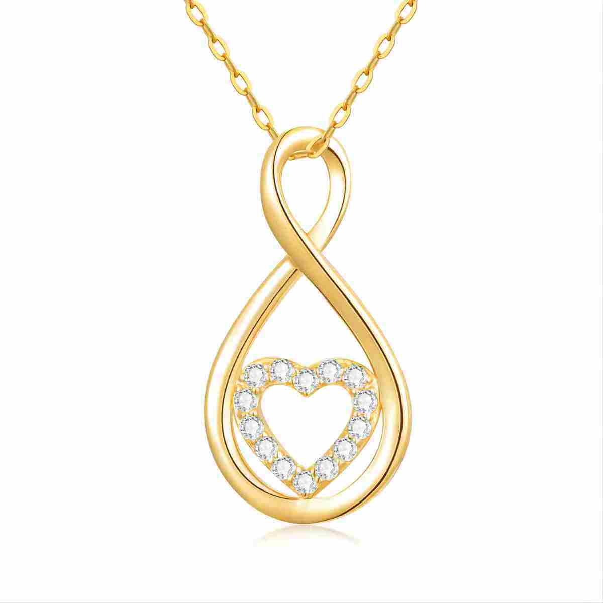 10K Gold Circular Shaped Cubic Zirconia Heart & Infinity Symbol Pendant Necklace-1