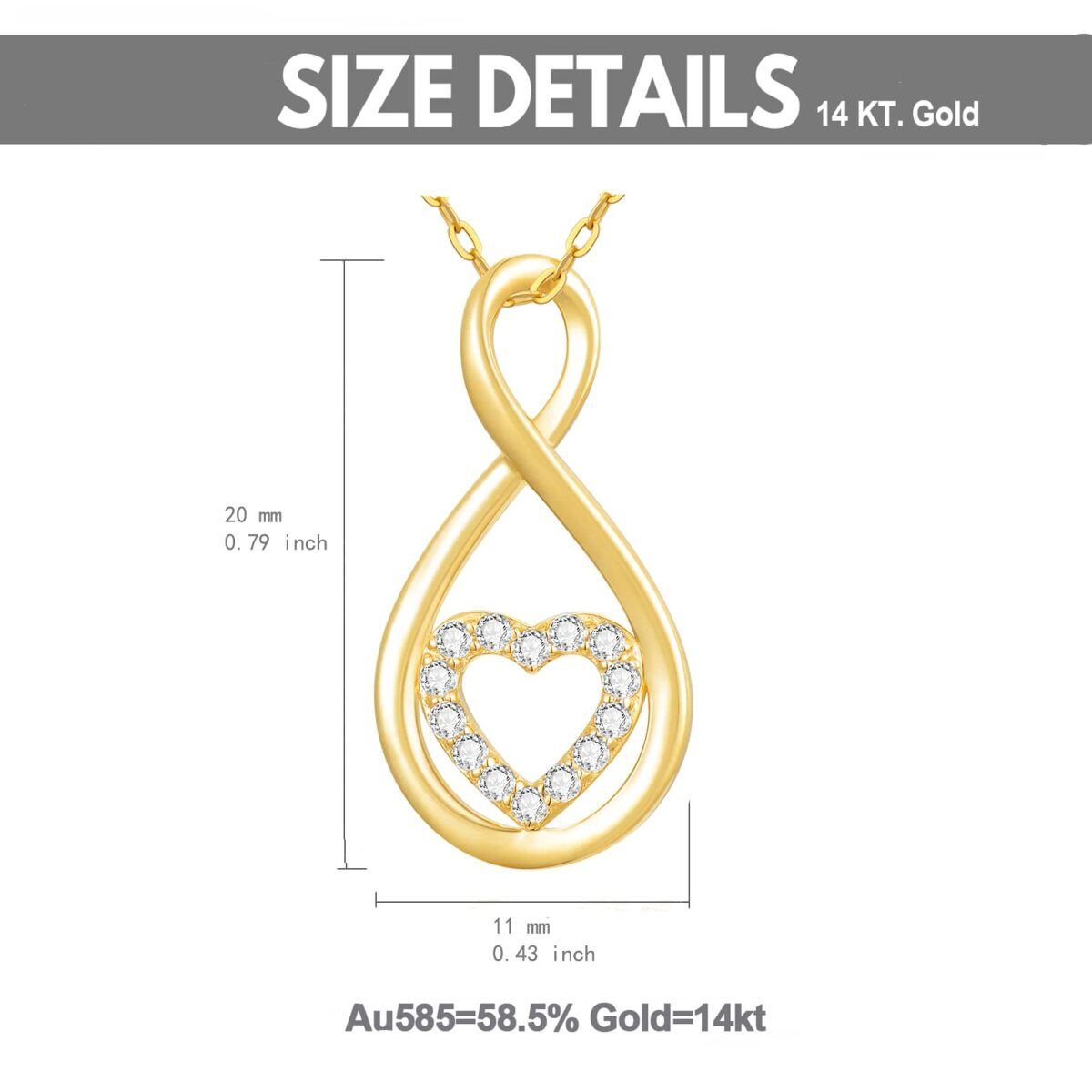 10K Gold Circular Shaped Cubic Zirconia Heart & Infinity Symbol Pendant Necklace-5