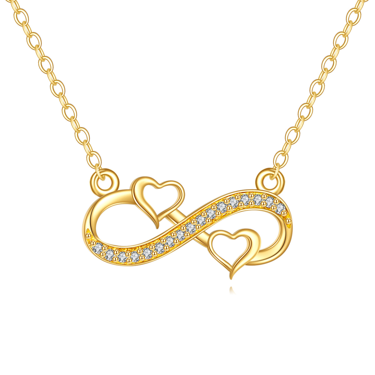 10K Gold Circular Shaped Cubic Zirconia Heart & Infinity Symbol Pendant Necklace-1