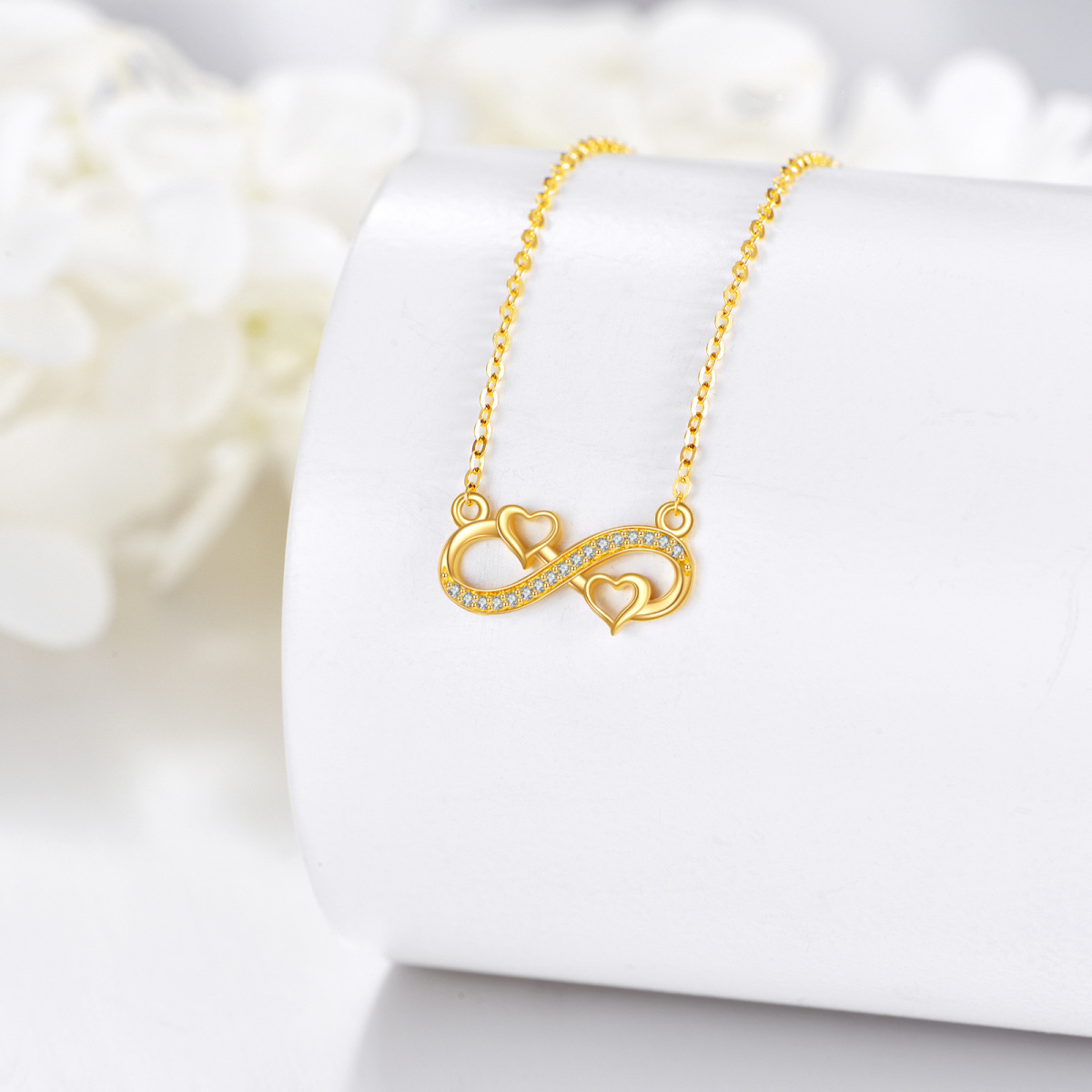 10K Gold Circular Shaped Cubic Zirconia Heart & Infinity Symbol Pendant Necklace-3