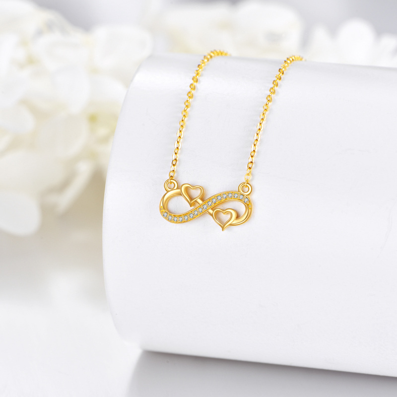 14K Gold Circular Shaped Cubic Zirconia Heart & Infinity Symbol Pendant Necklace-3