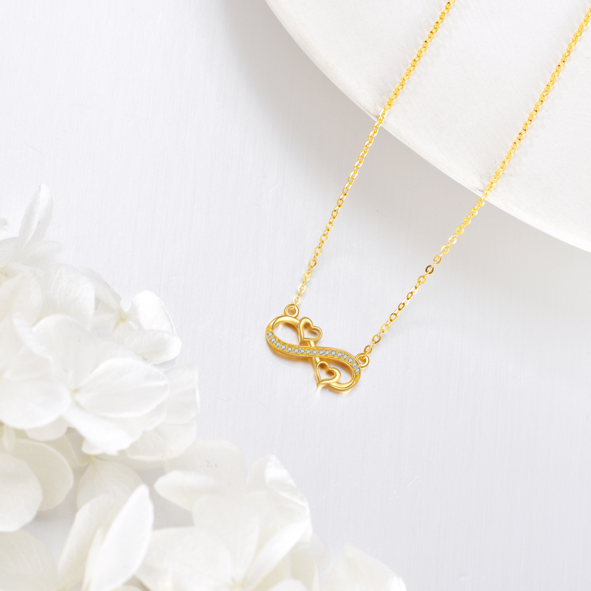 10K Gold Circular Shaped Cubic Zirconia Heart & Infinity Symbol Pendant Necklace-4