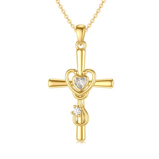 10K Gold Heart Cubic Zirconia Moissanite Cross Stethoscope Pendant Necklace For Vnisex-31