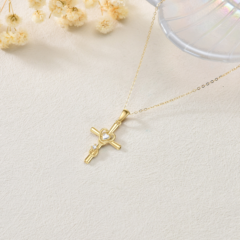10K Gold Heart Cubic Zirconia Moissanite Cross Stethoscope Pendant Necklace For Vnisex-4