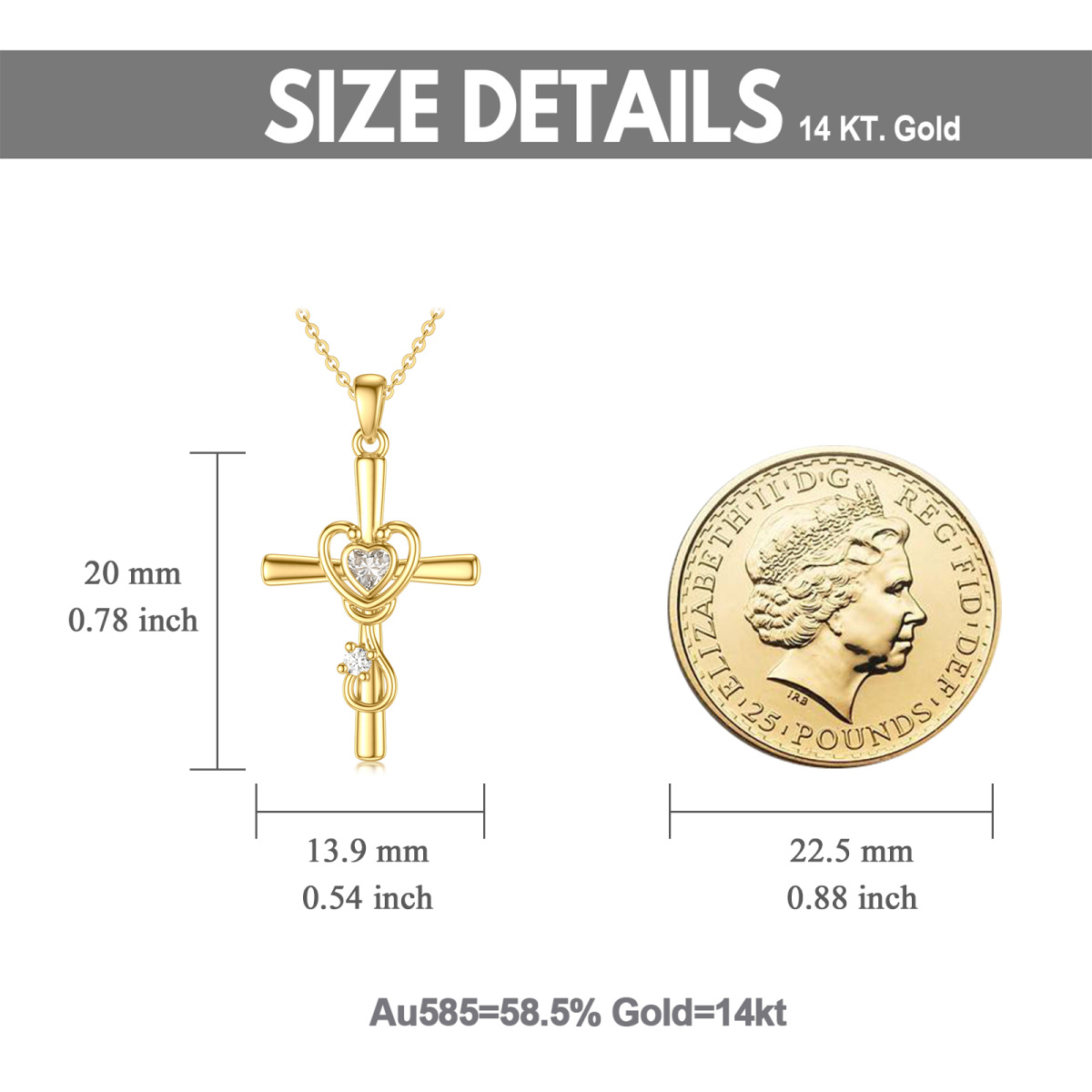 Collier en or 14K avec pendentif croix, coeur et stéthoscope en zircone cubique et moissan-5