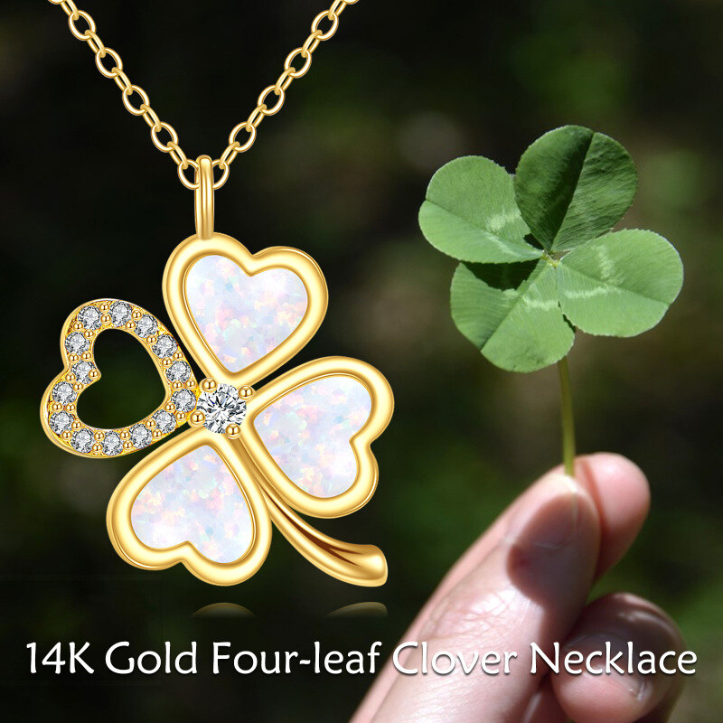 10K geel gouden hart opaal klavertje vier hanger ketting voor dames-6