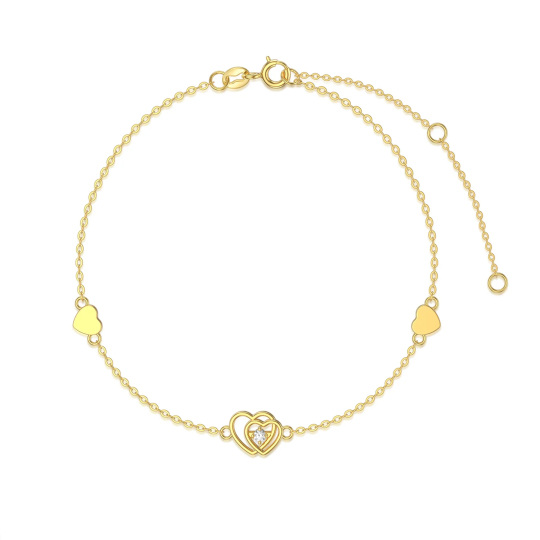 Bracciale circolare in oro 14K con ciondolo a forma di cuore in zirconia cubica