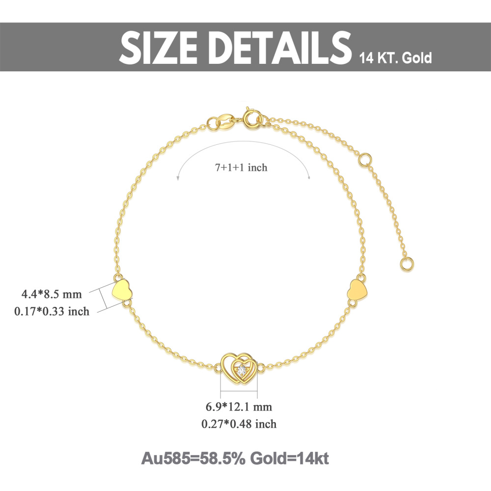 10K Gold Circular Shaped Cubic Zirconia Heart Charm Bracelet-5