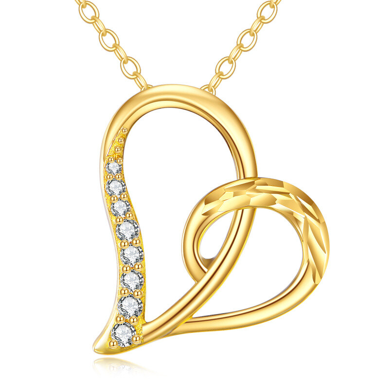 10K Gold Circular Shaped Cubic Zirconia Heart Pendant Necklace-1