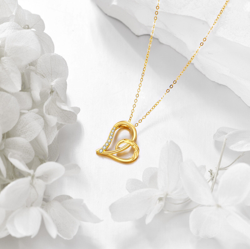10K Gold Circular Shaped Cubic Zirconia Heart Pendant Necklace-3
