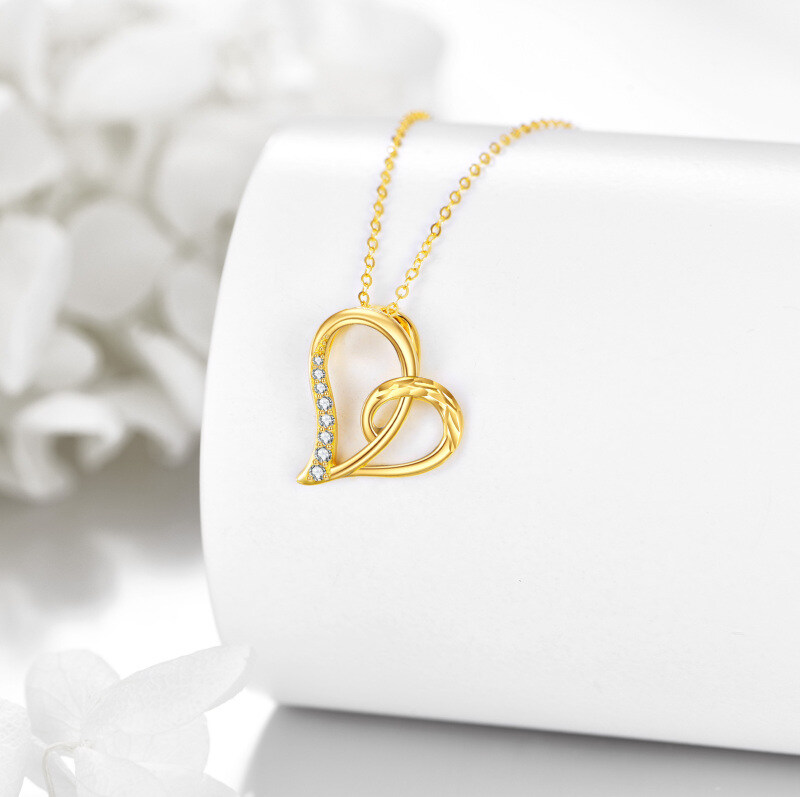 10K Gold Circular Shaped Cubic Zirconia Heart Pendant Necklace-4