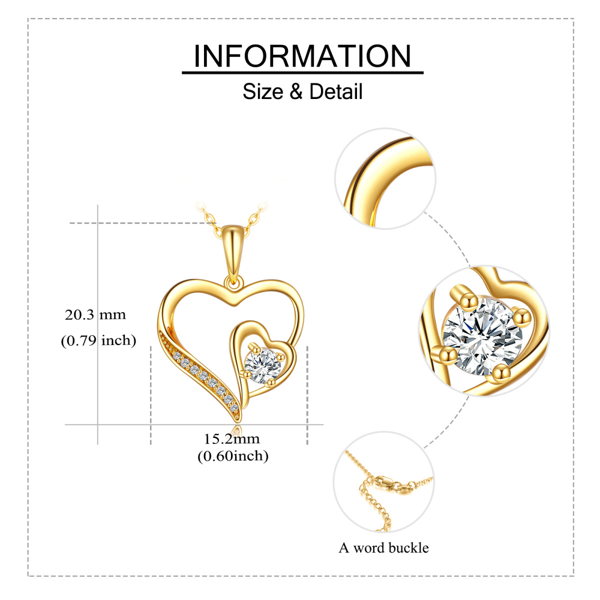 10K Gold Circular Shaped Cubic Zirconia Heart With Heart Pendant Necklace-5