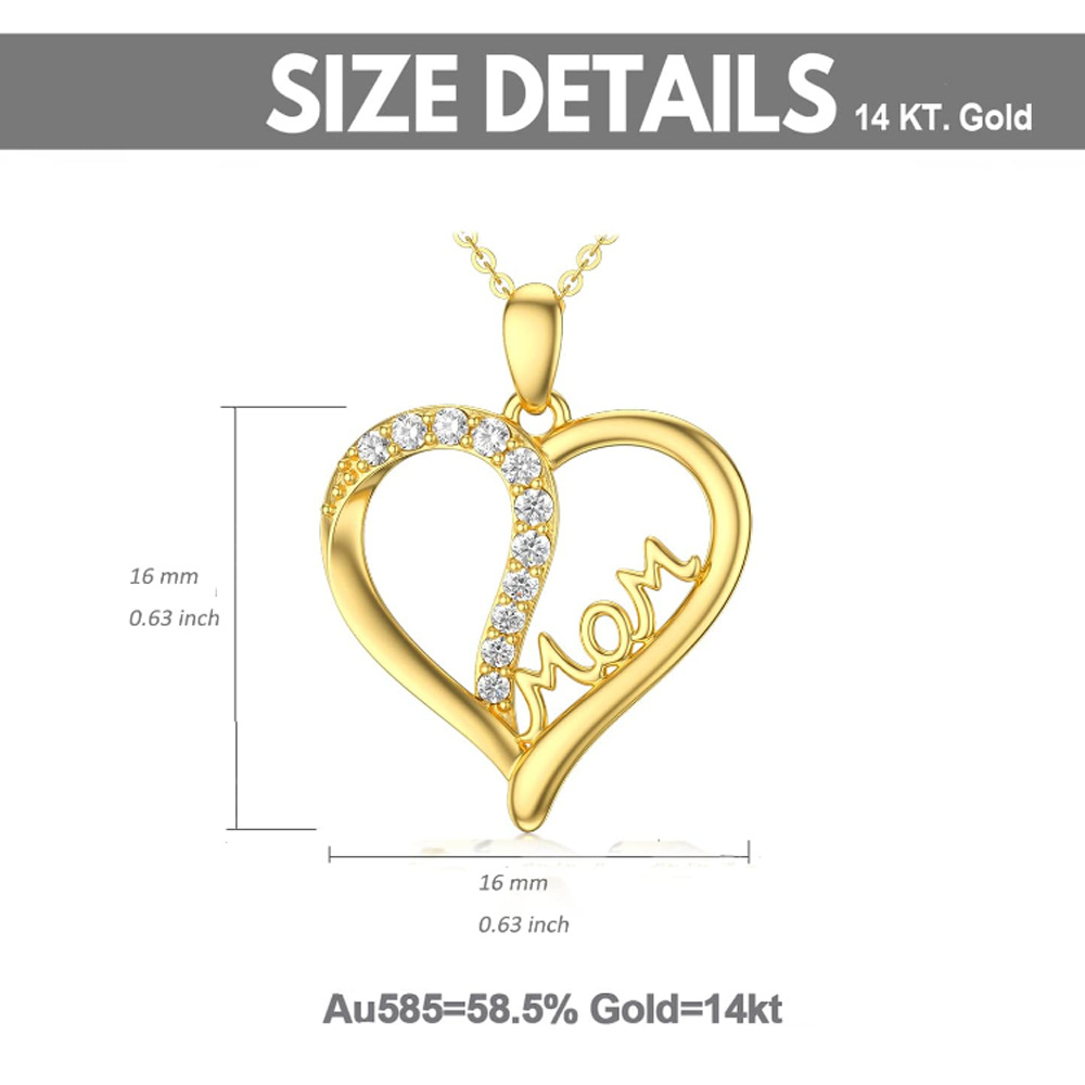 10K Gold Circular Shaped Cubic Zirconia Heart Pendant Necklace with Engraved Word-5