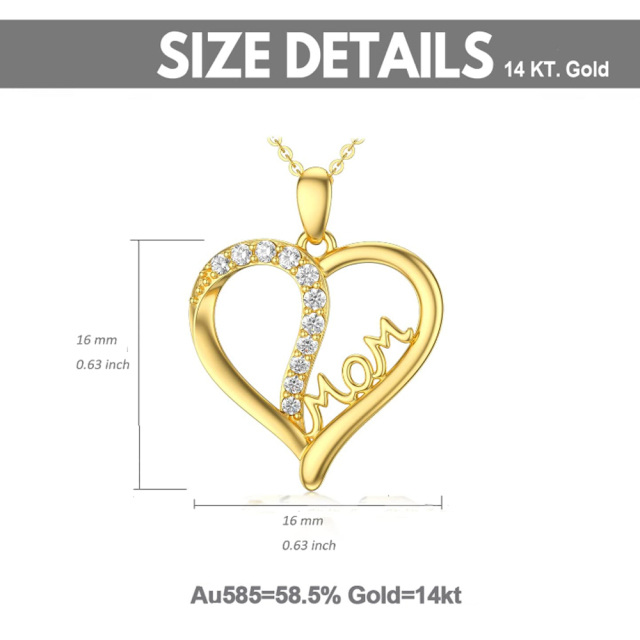 Collana con ciondolo a forma di cuore in zirconia cubica circolare in oro 14K con parola incisa-5