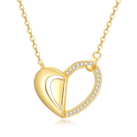 14K Gold Circular Shaped Cubic Zirconia Heart Pendant Necklace