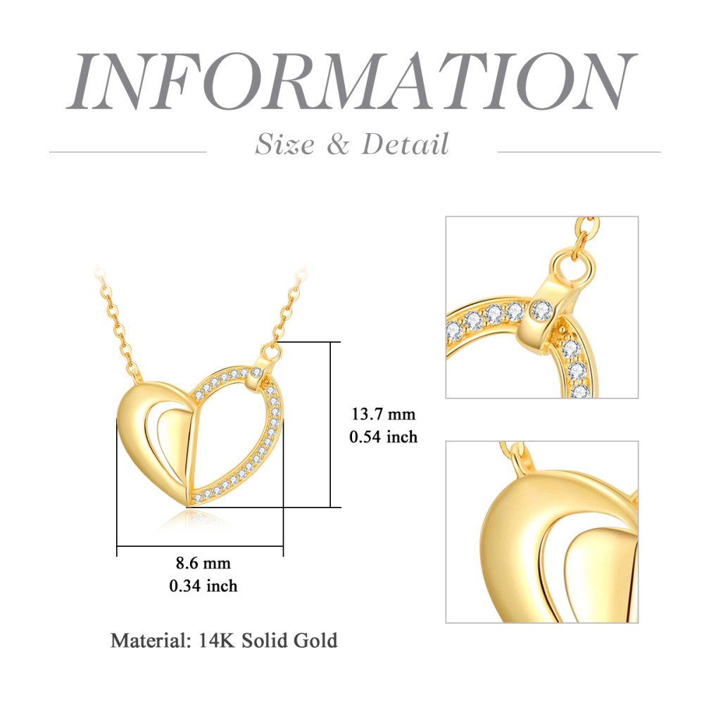 10K Gold Circular Shaped Cubic Zirconia Heart Pendant Necklace-5