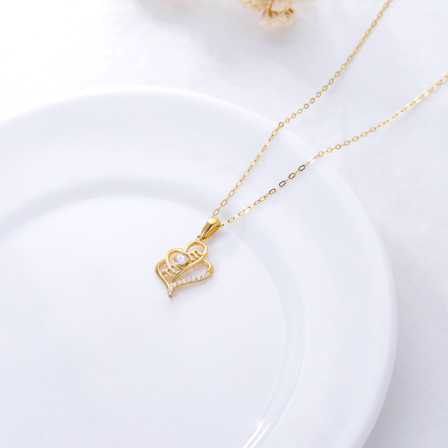 Collier en or 14K avec pendentif en forme de coeur en zircon cubique et mot gravé-5