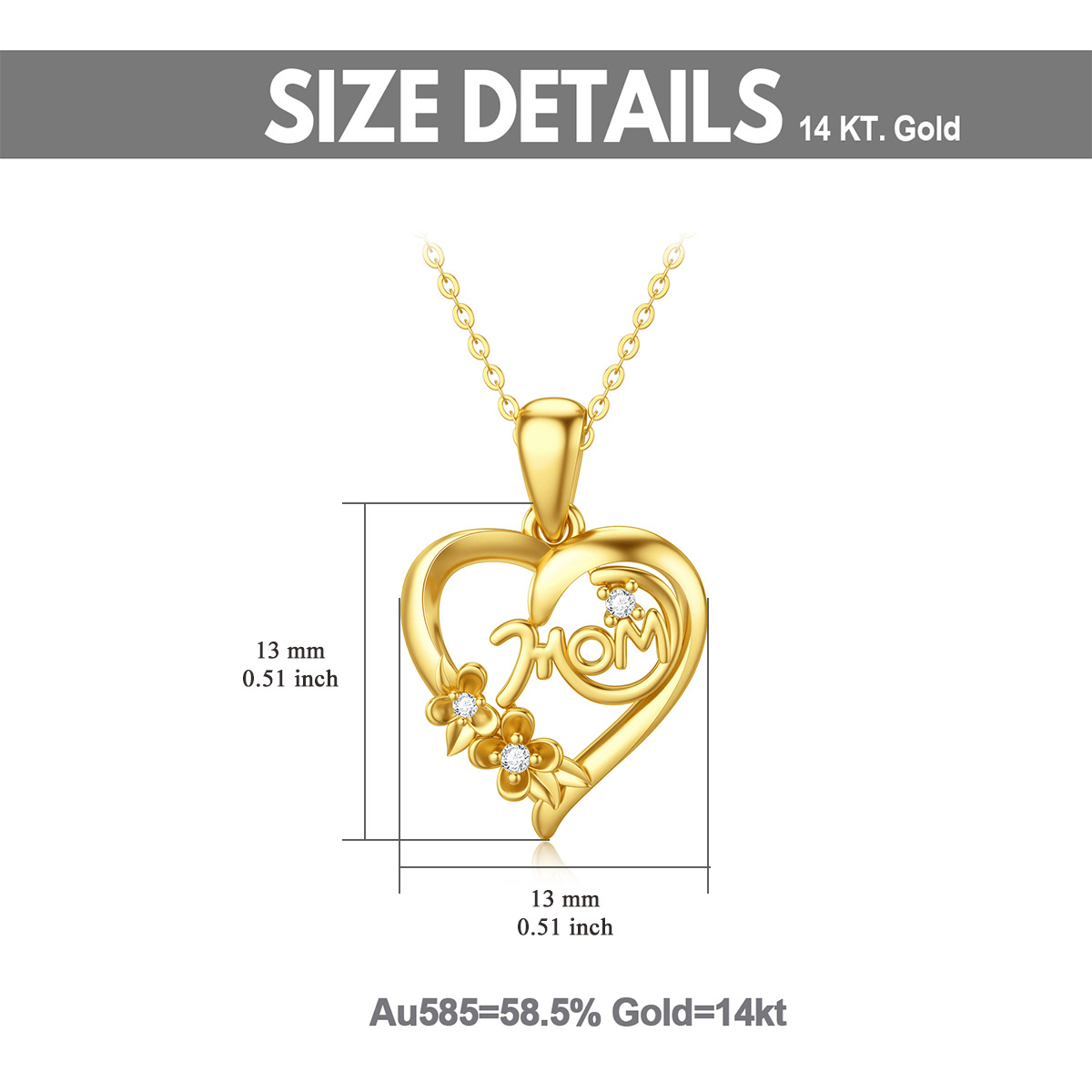 10K Gold Circular Shaped Cubic Zirconia Heart Pendant Necklace with Engraved Word-5