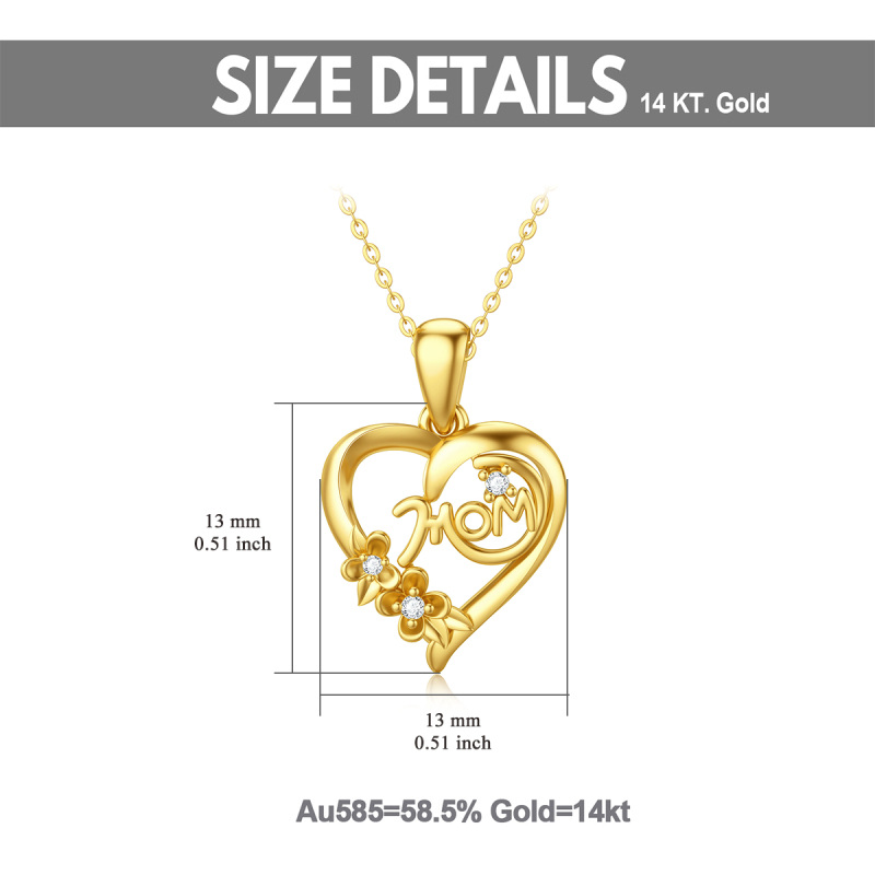 10K Gold Circular Shaped Cubic Zirconia Heart Pendant Necklace with Engraved Word-5