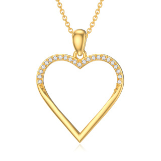 10K Gold Circular Shaped Cubic Zirconia Heart Pendant Necklace-19