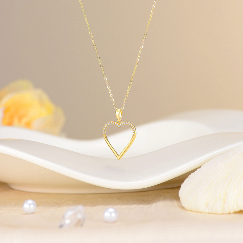 10K Gold Circular Shaped Cubic Zirconia Heart Pendant Necklace-4