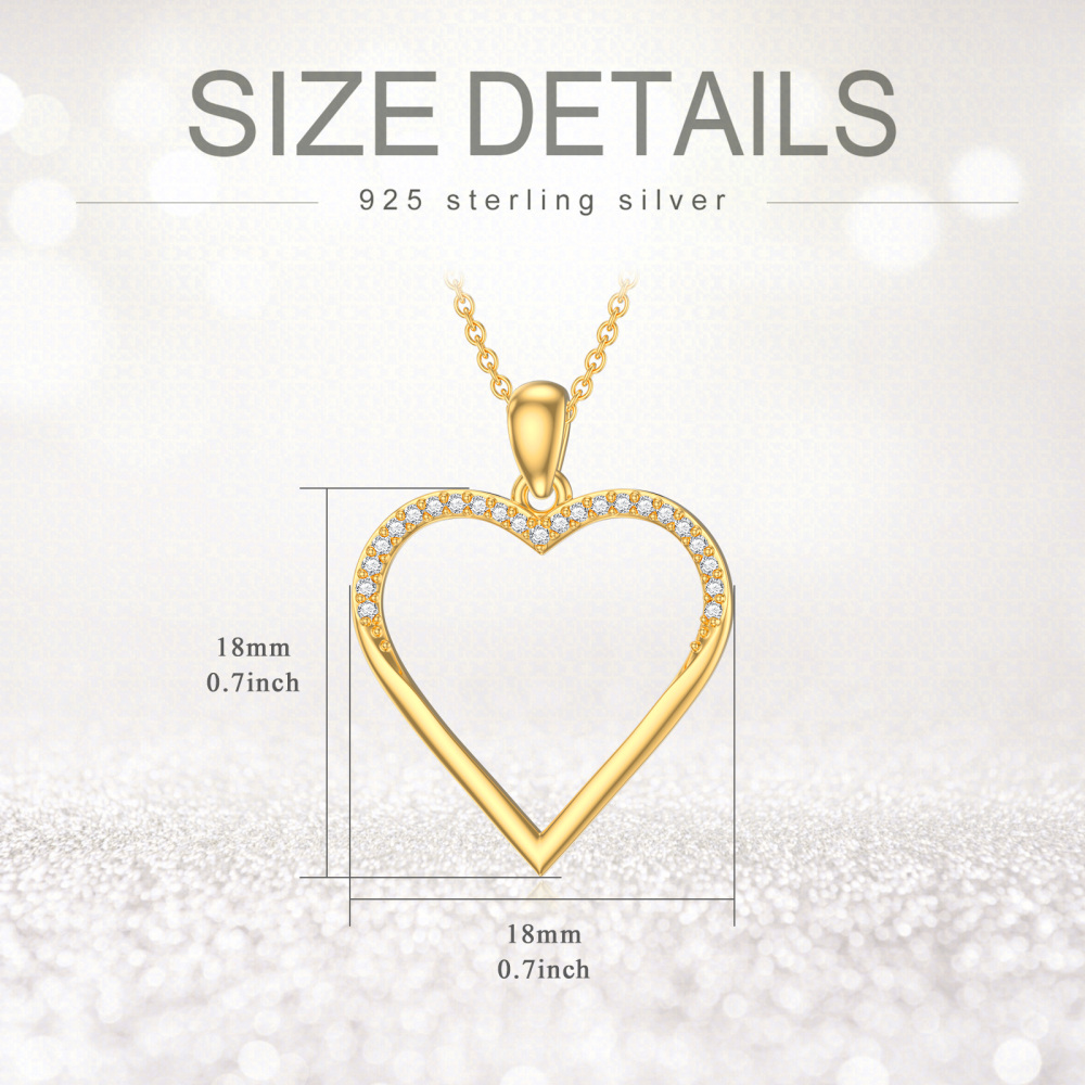 10K Gold Circular Shaped Cubic Zirconia Heart Pendant Necklace-5