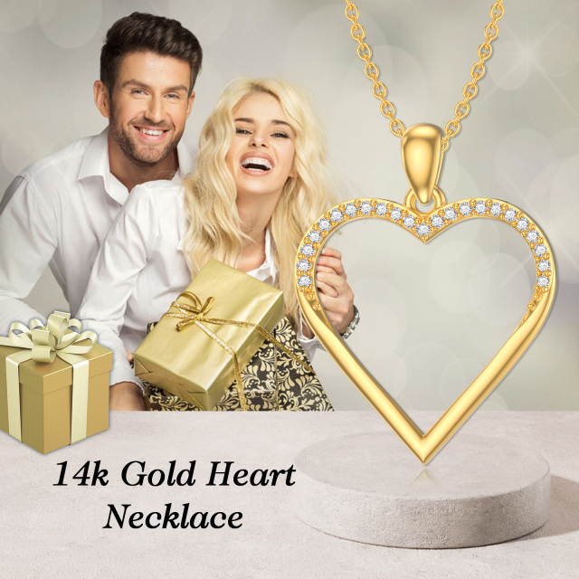 14K Gold Circular Shaped Cubic Zirconia Heart Pendant Necklace-6