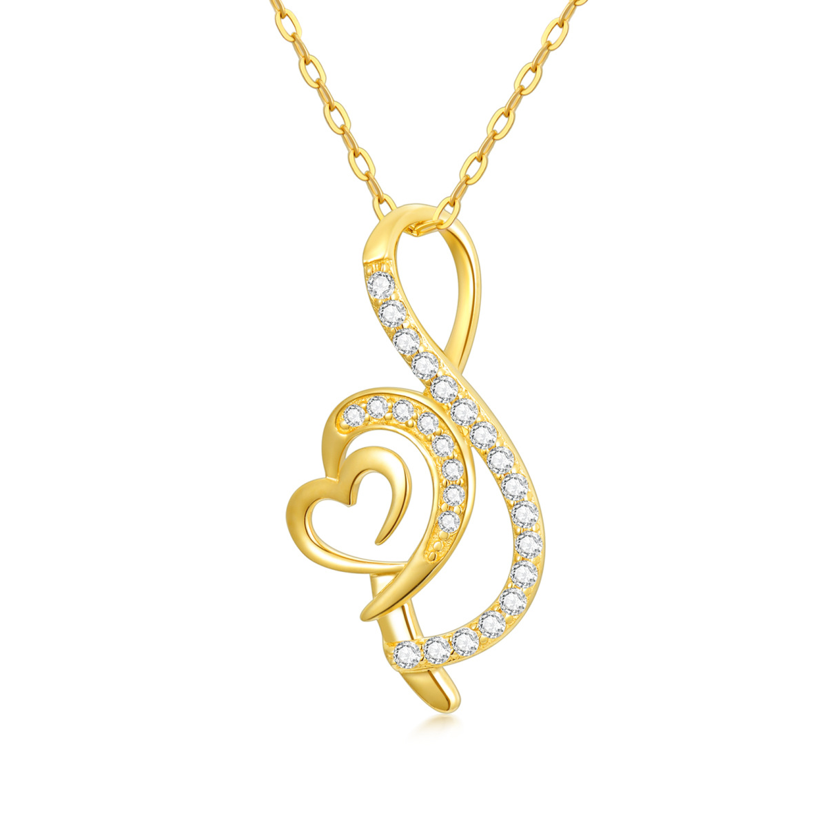 Collana con ciondolo a forma di cuore con zirconi circolari in oro 18K-1