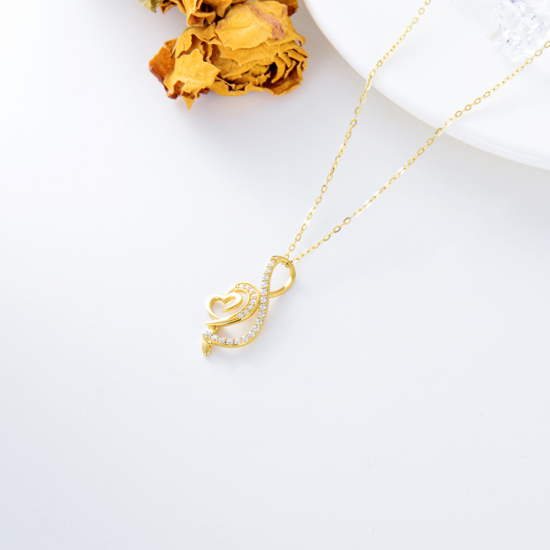 10K Gold Circular Shaped Cubic Zirconia Heart Pendant Necklace-4