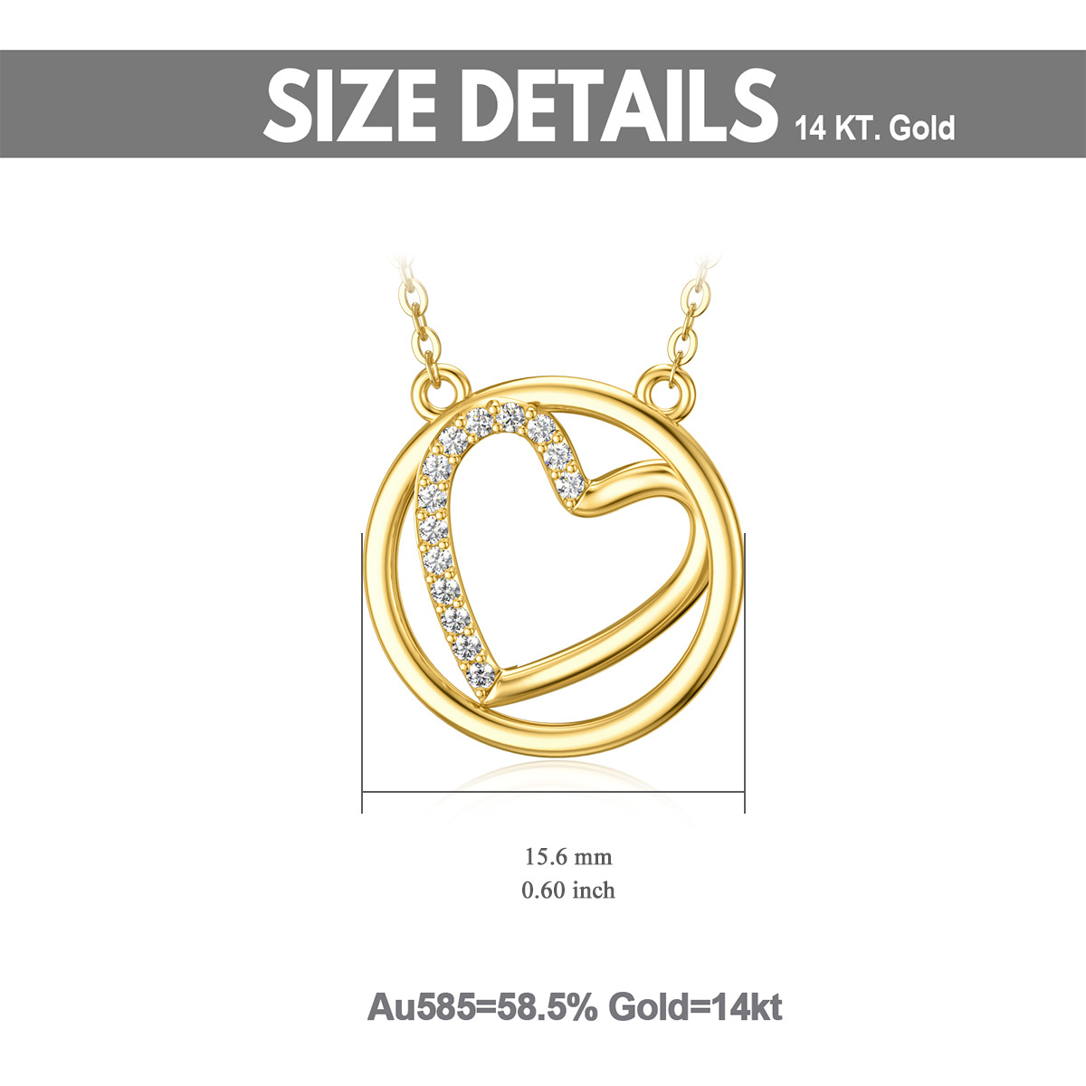 14K Gold Circular Shaped Cubic Zirconia Heart & Round Pendant Necklace-6