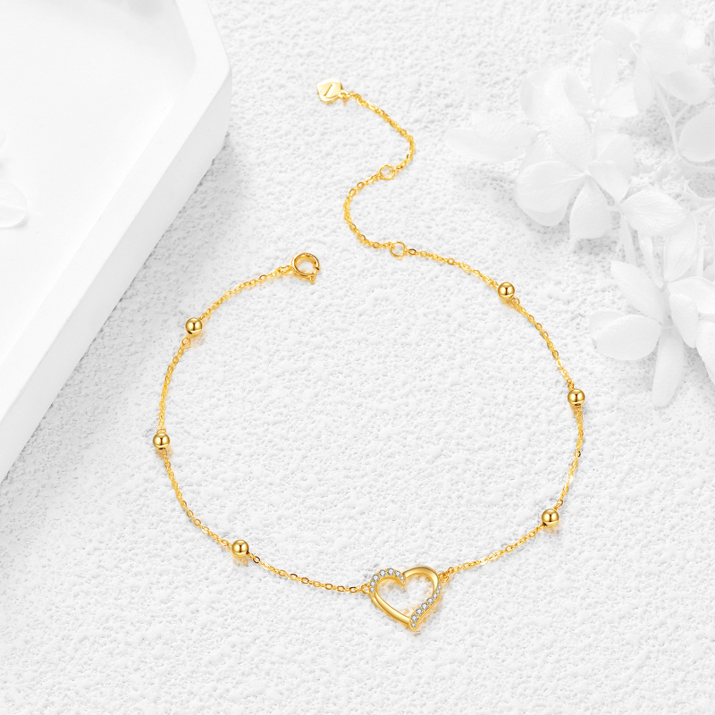 Złota bransoletka na kostkę w kształcie serca z cyrkonii sześciennej w kształcie koła, wykonana z 14-karatowego złota-4