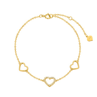 14K Gold Circular Shaped Cubic Zirconia Heart Single Layer Anklet-36