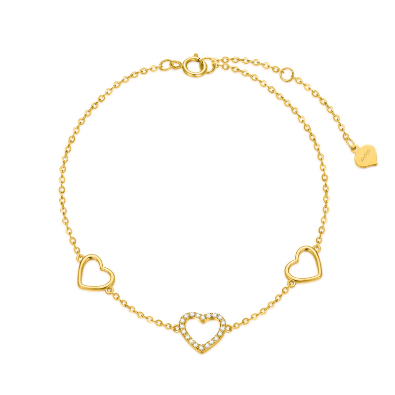10K Gold Circular Shaped Cubic Zirconia Heart Single Layer Anklet-46