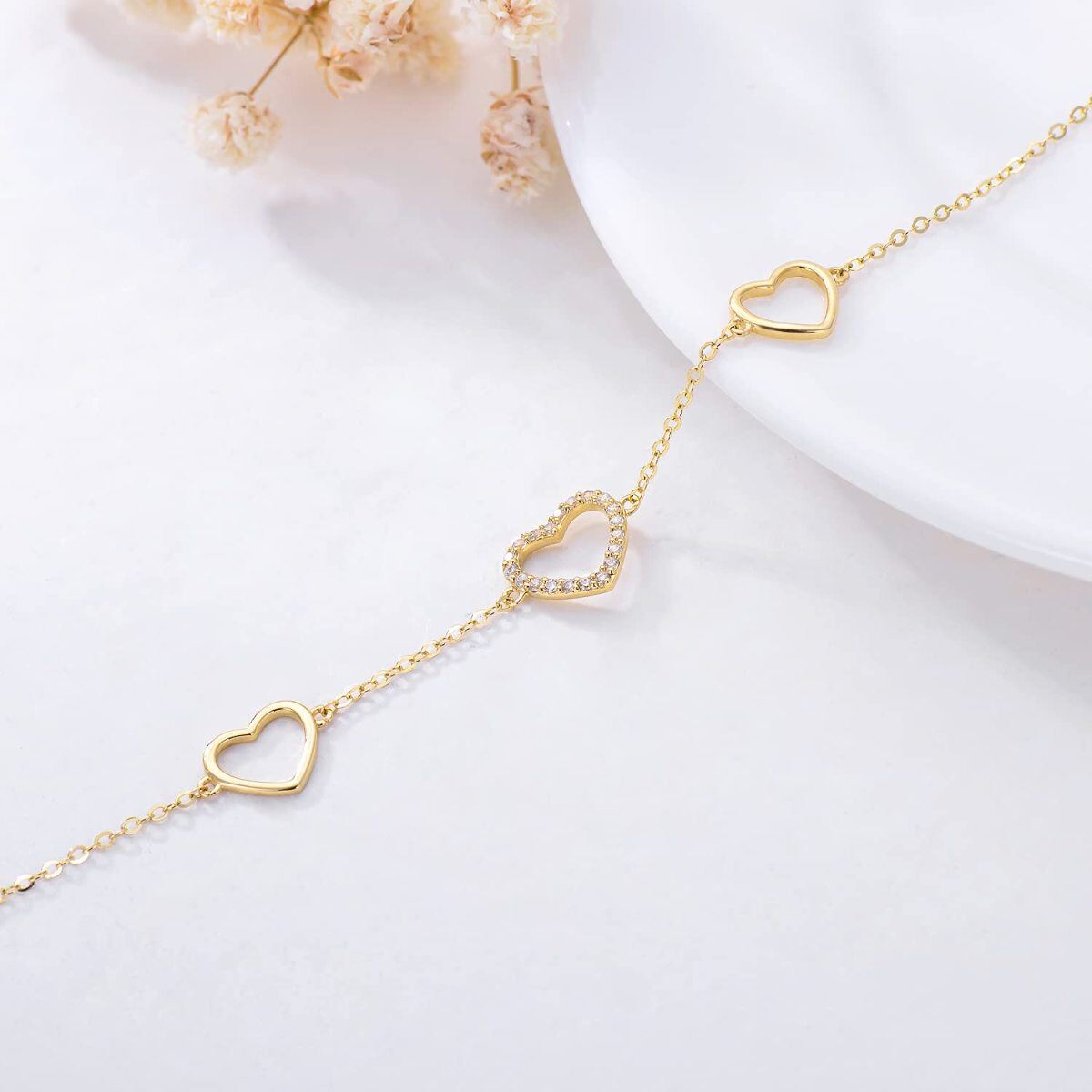 14K Gold Circular Shaped Cubic Zirconia Heart Single Layer Anklet-3