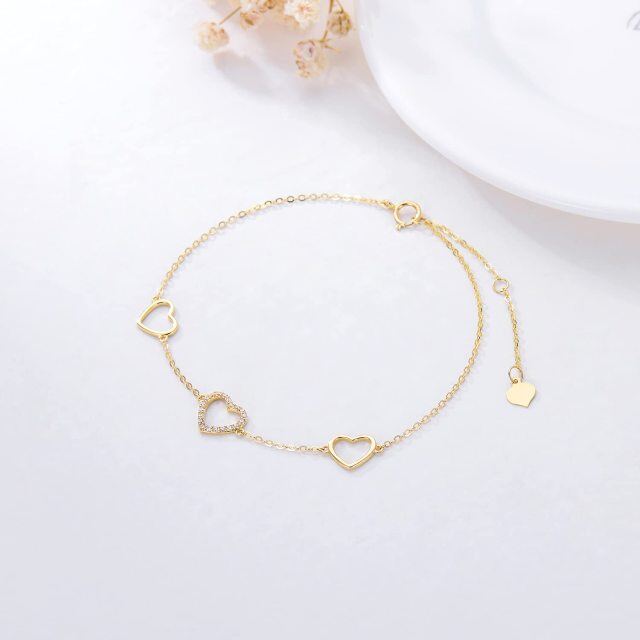 14K Gold Circular Shaped Cubic Zirconia Heart Single Layer Anklet-4