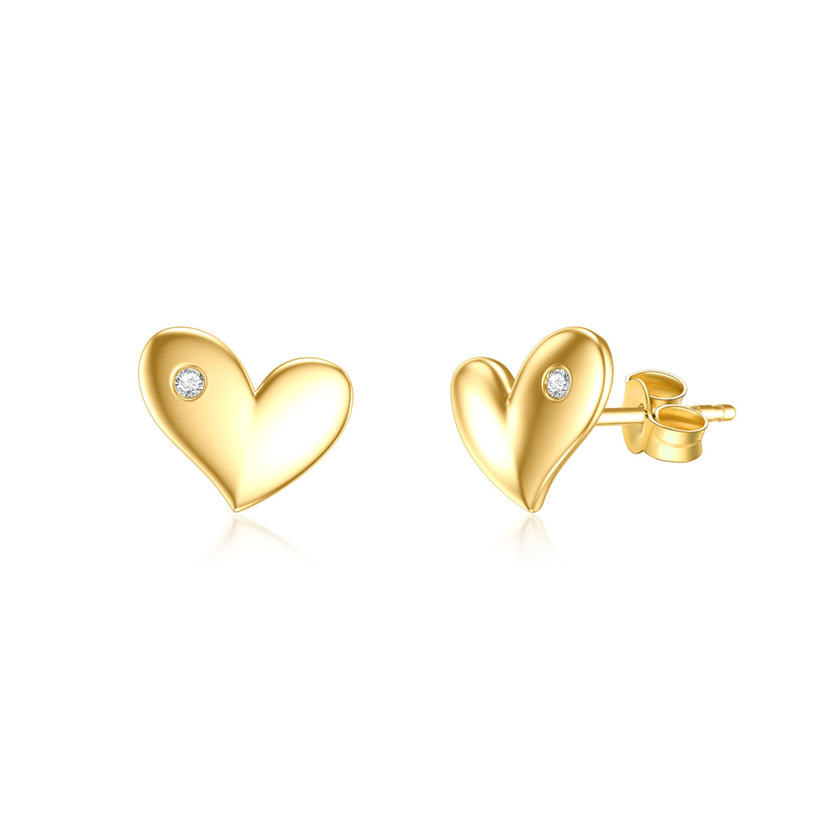 10K Gold Circular Shaped Cubic Zirconia Heart Stud Earrings-1