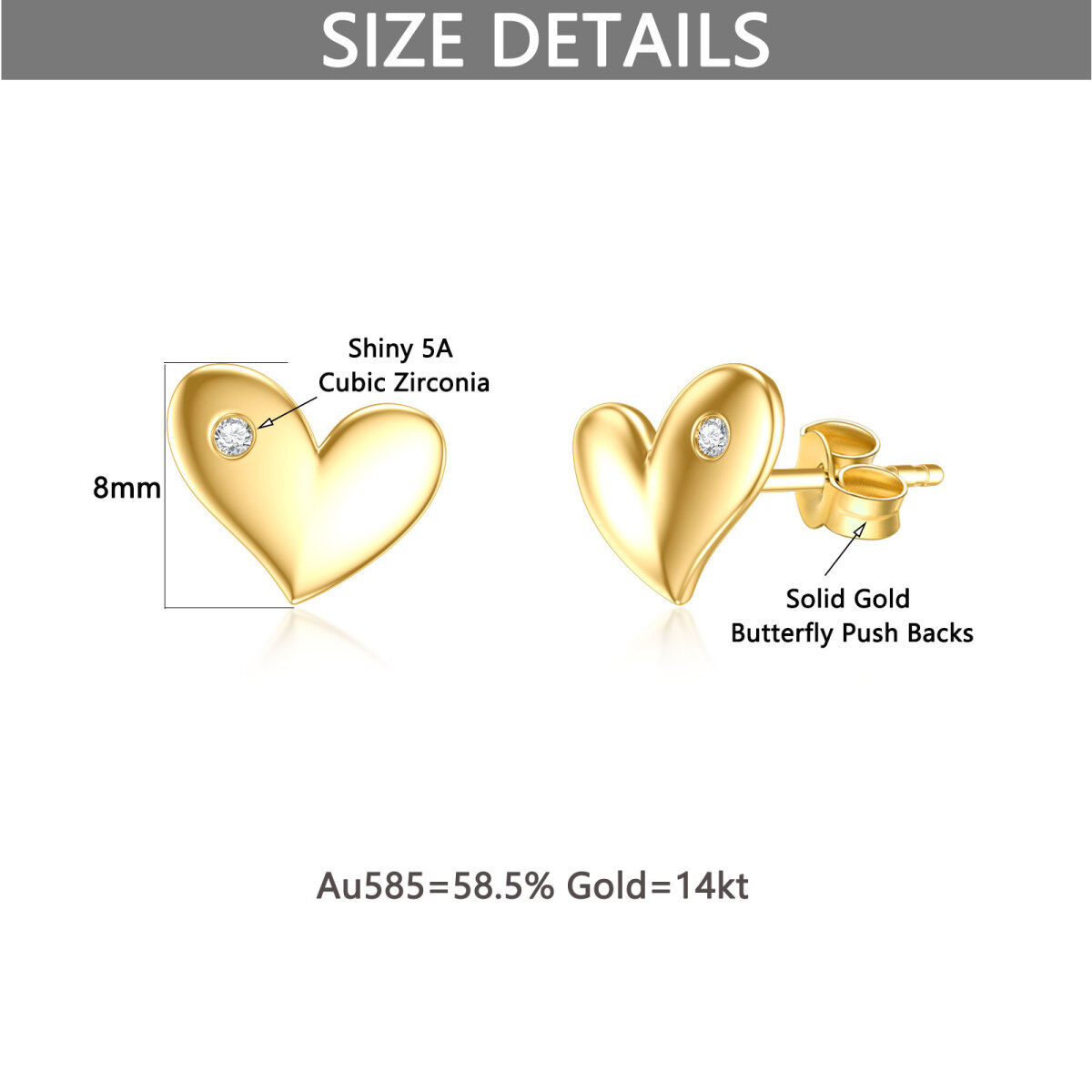 10K Gold Circular Shaped Cubic Zirconia Heart Stud Earrings-6