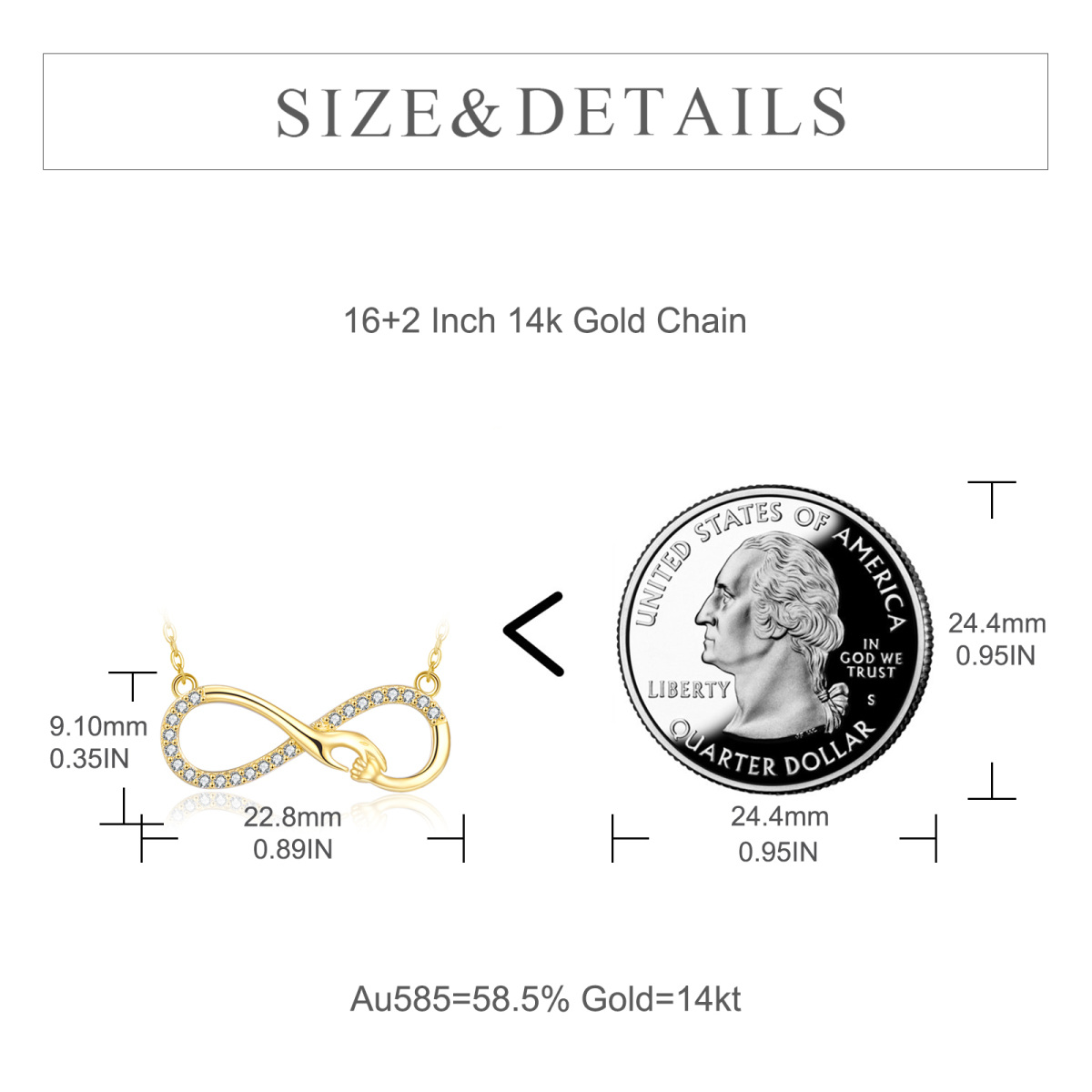 Ouro 14K com símbolo do infinito de zircônia e colar com pingente de mão mãe e filho para mulheres-5