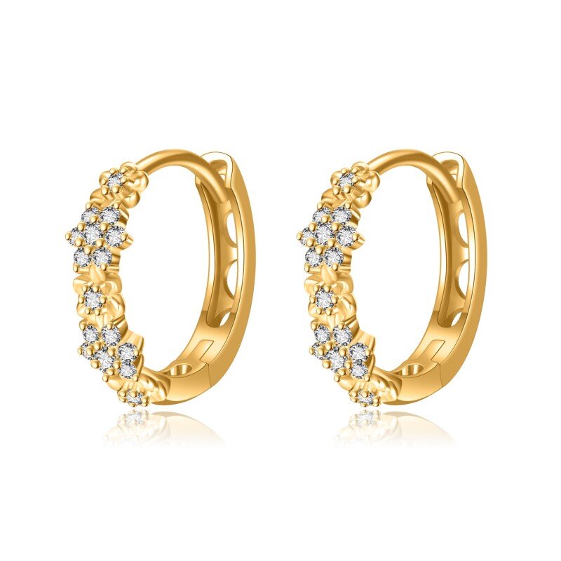 10K Gold Circular Shaped Cubic Zirconia Hoop Earrings-11