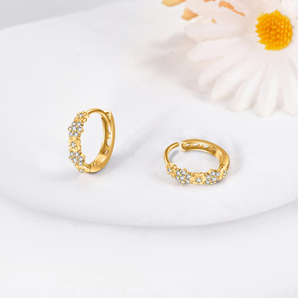 10K Gold Circular Shaped Cubic Zirconia Hoop Earrings-3