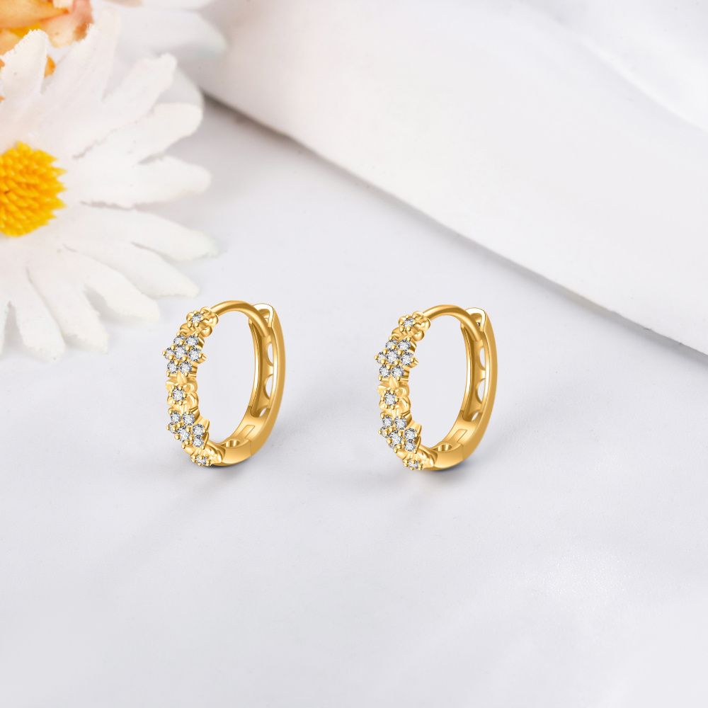 10K Gold Circular Shaped Cubic Zirconia Hoop Earrings-4