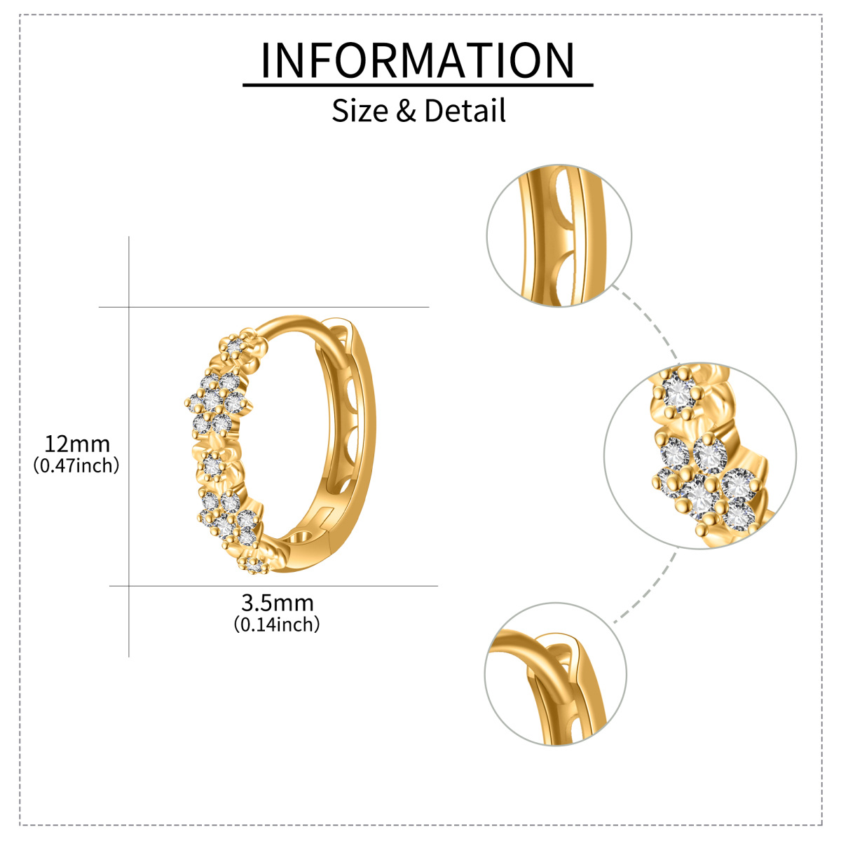 Boucles d'oreilles en or 14K à zircon cubique de forme circulaire-5