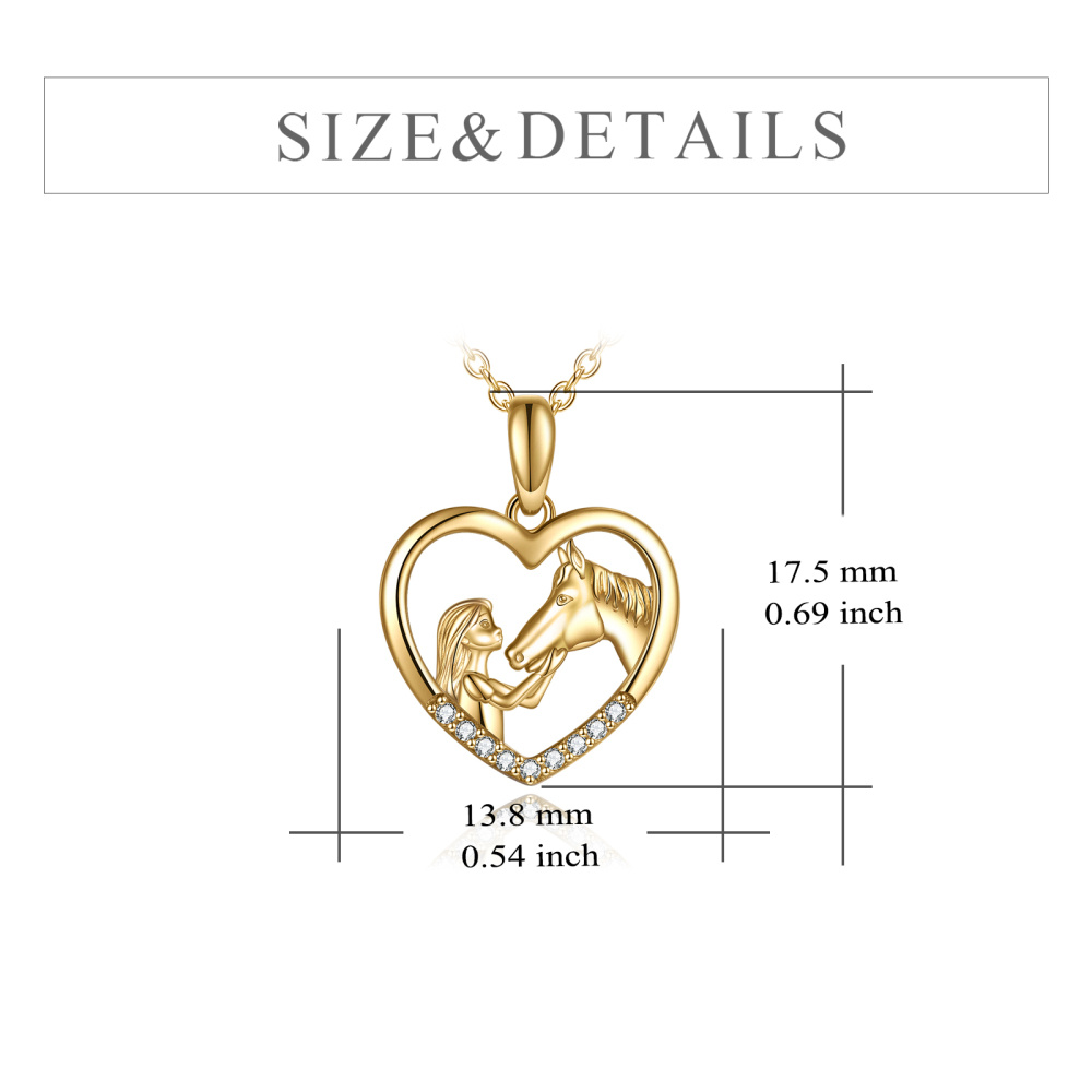Collar con colgante de corazón de caballo y circonita cúbica circular en oro de 18 quilates-6